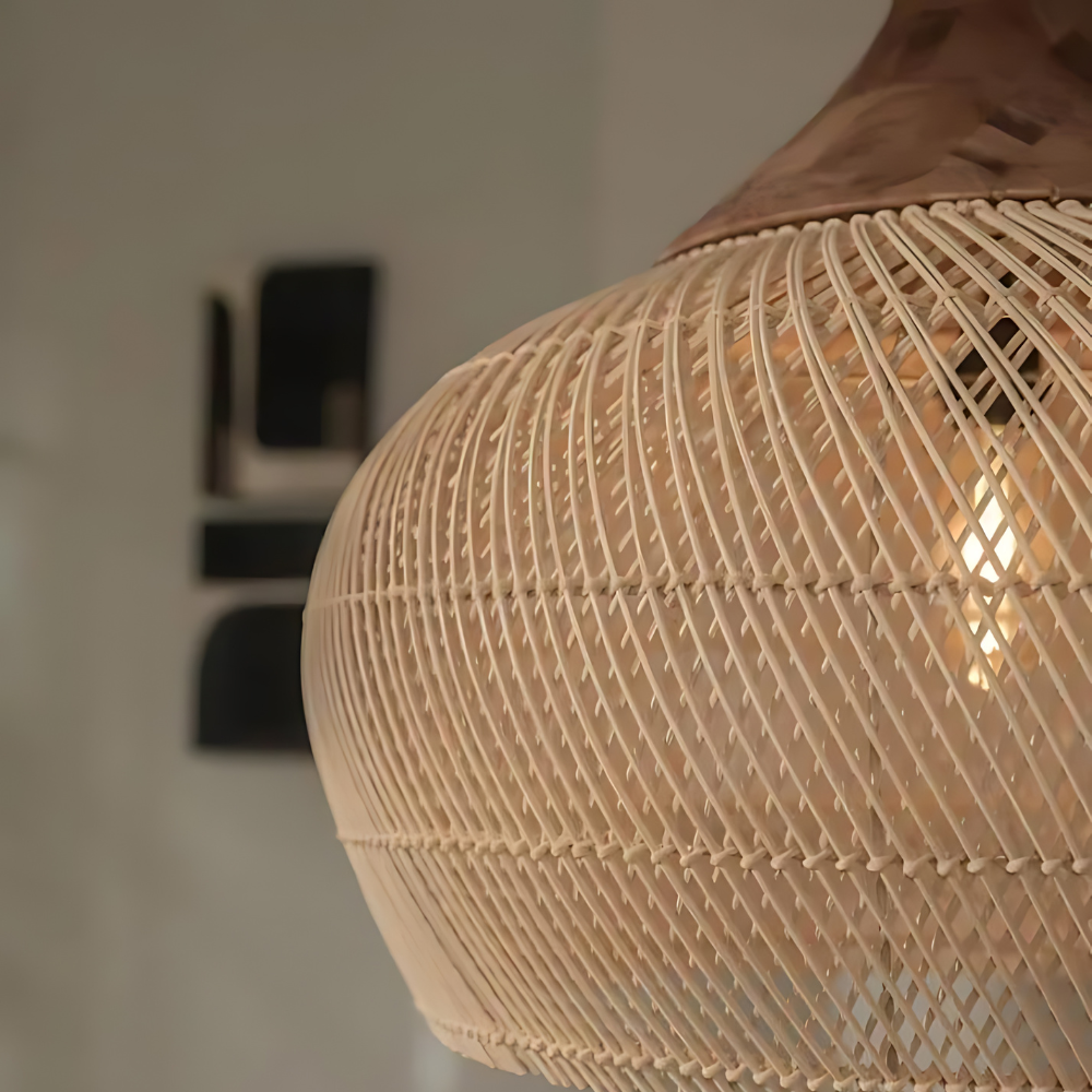 Suspension en rotin tressé à la main Kevara — style bohème, abat-jour naturel