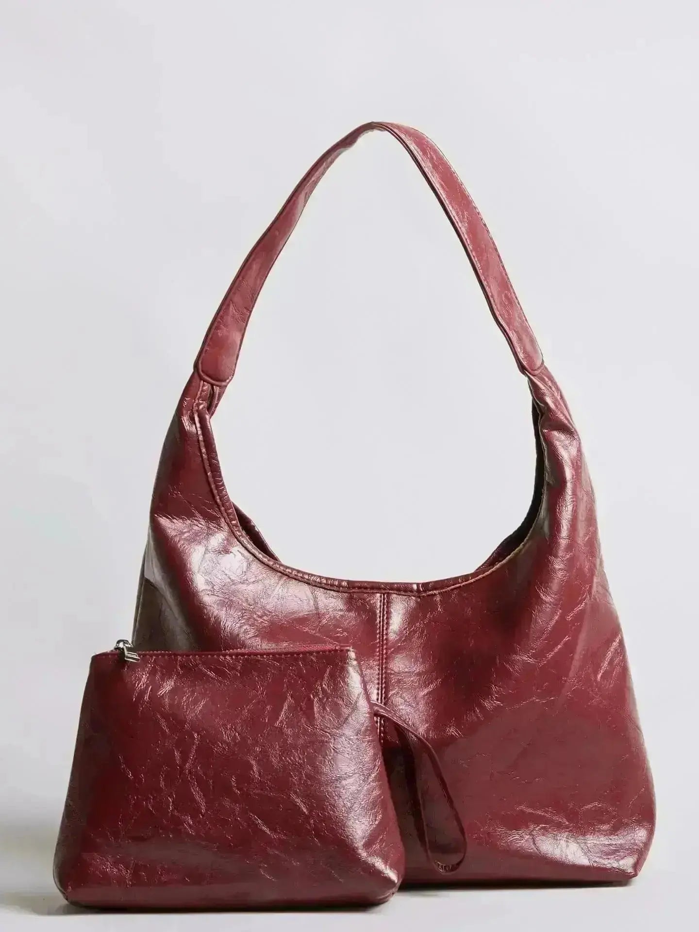 Saco de couro vintage envelhecido — inclui estojo de cosméticos