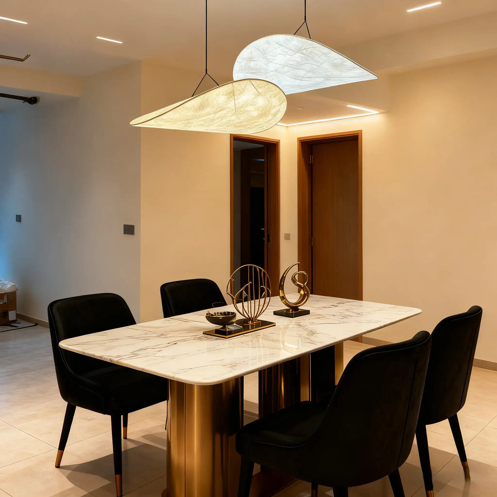 Art Deco White Pendant Light – Curved Metal Design for Dining Room - Flindria