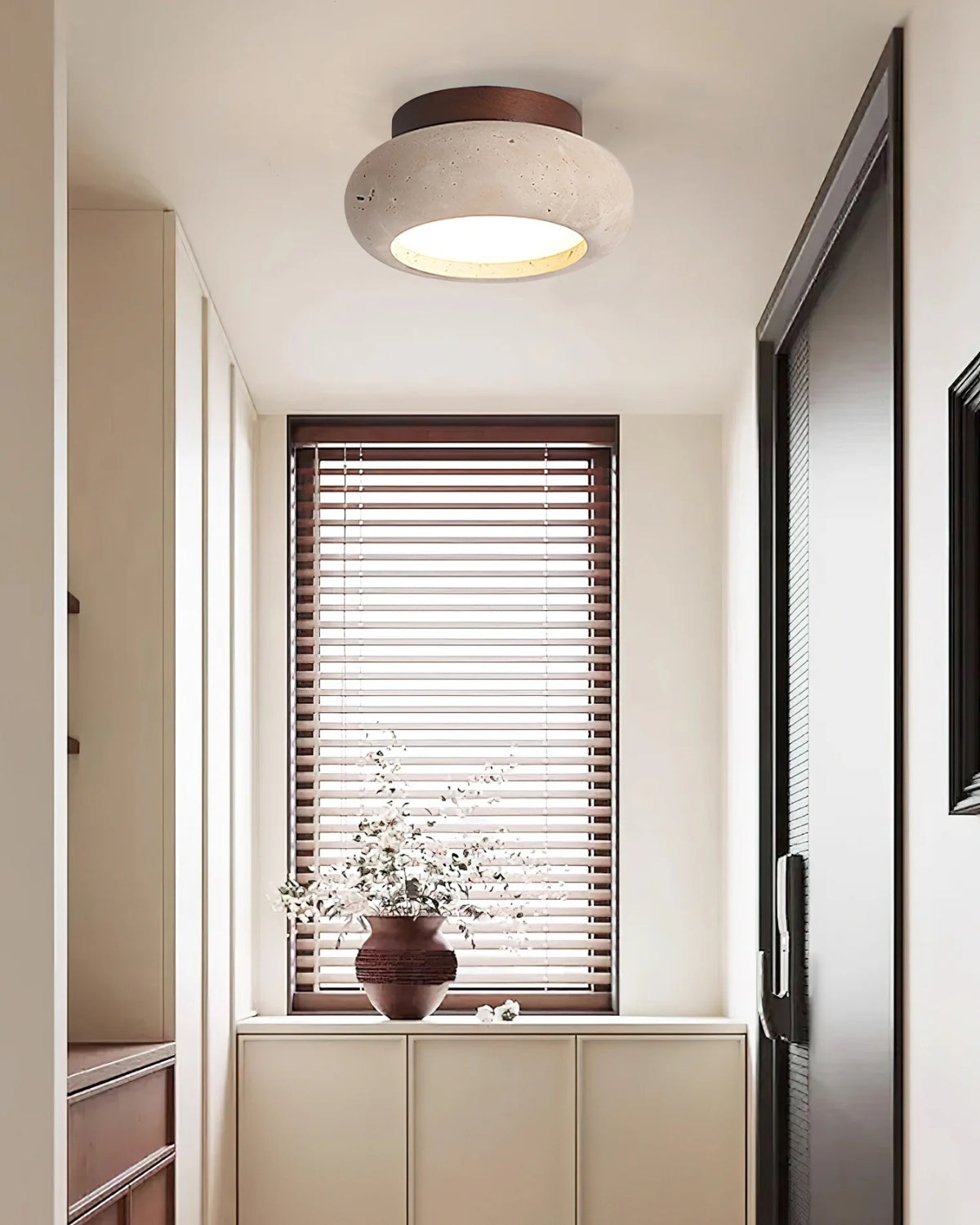 Acrylic Ceiling Lamp in Walnut and Beige — Flat Panel, Even Illumination