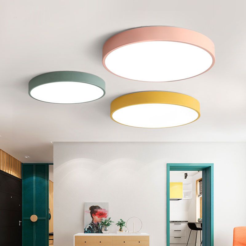 Morandi moderne runde LED-Deckenleuchte, rosa-graues Metall
