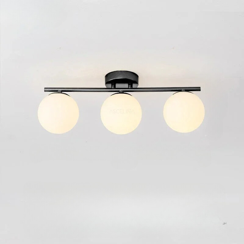 Nordische LED-Deckenleuchte aus Glas – weiße Kugel, goldene Details