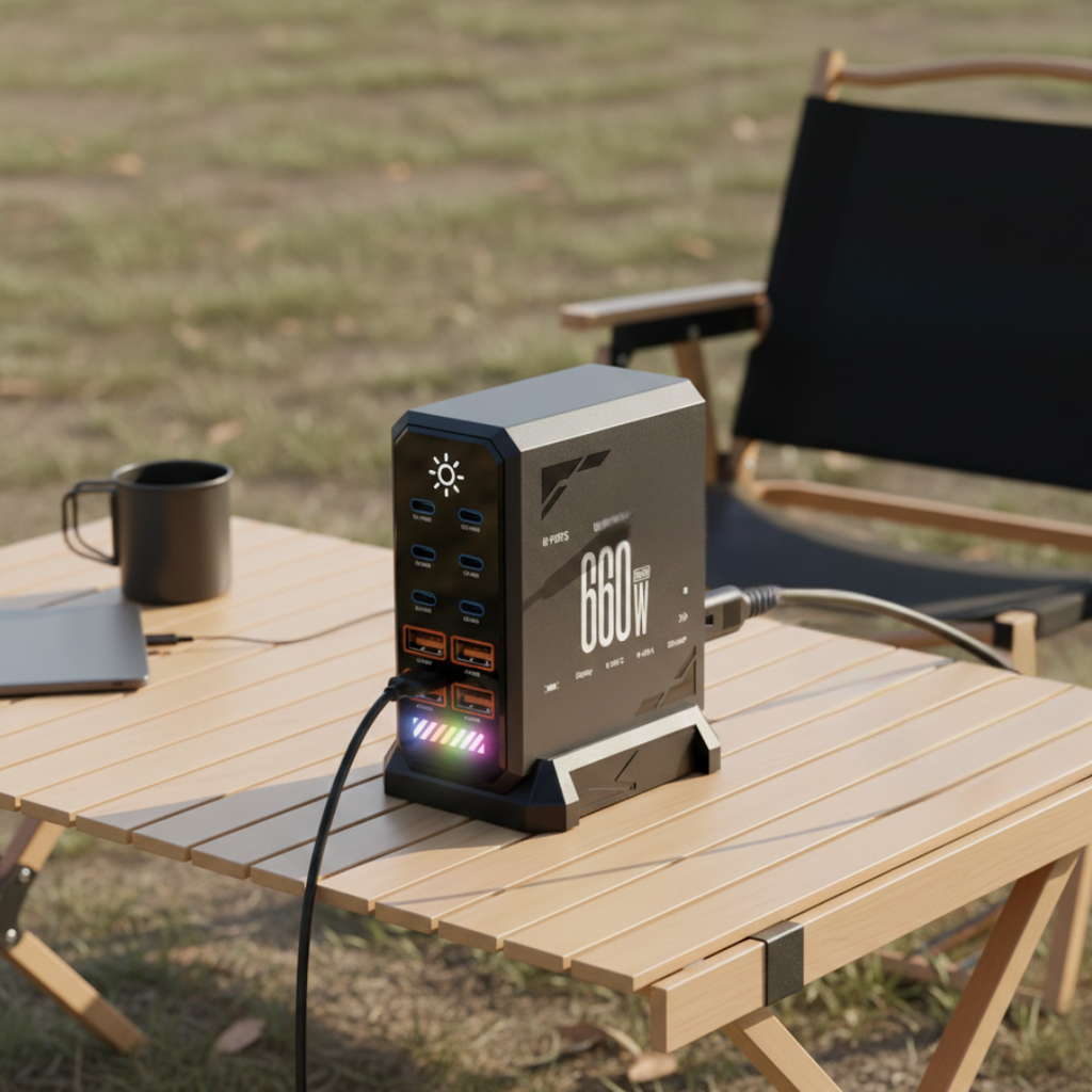Stacja ładowania USB-C — hub GaN 660W, 6 portów Type-C i 4 porty USB-A