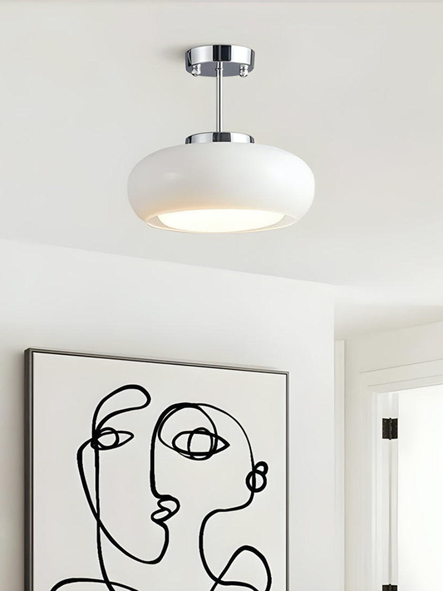 Bauhaus Circular Ceiling Light — Glass Disk Shade, Brass or Chrome Finish, Orange-Yellow or White Glass