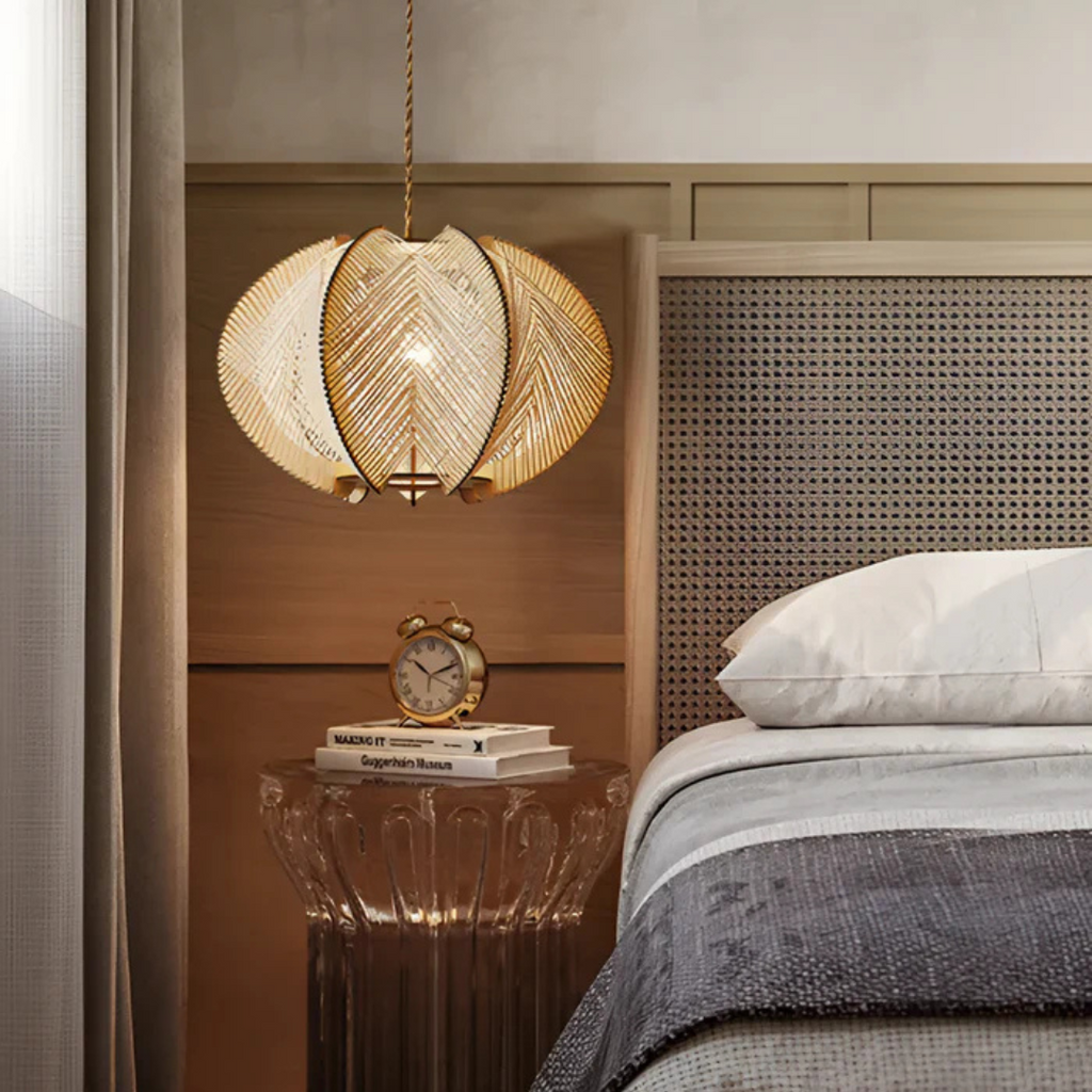 SolaraWood Wabi-Sabi Holz- und Hanf-Pendelleuchte für Esszimmer