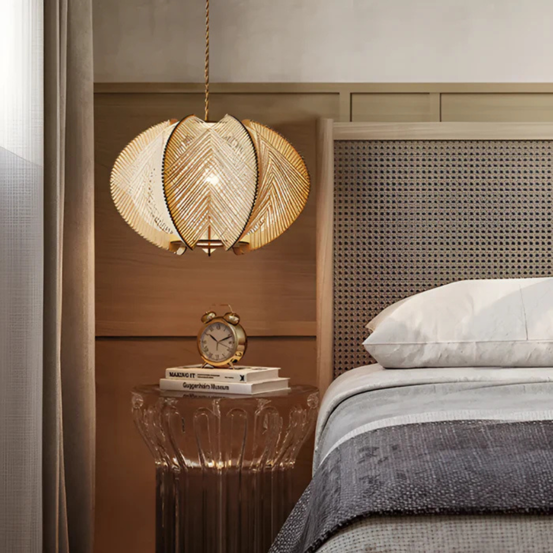SolaraWood Wabi-Sabi Holz- und Hanf-Pendelleuchte für Esszimmer