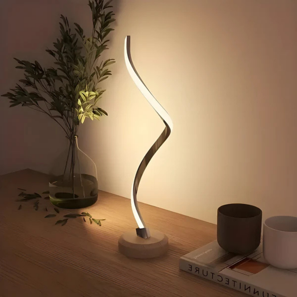 EverOak Rustic Table Lamp With Dimmer, Wood Finish, Soft LED Light