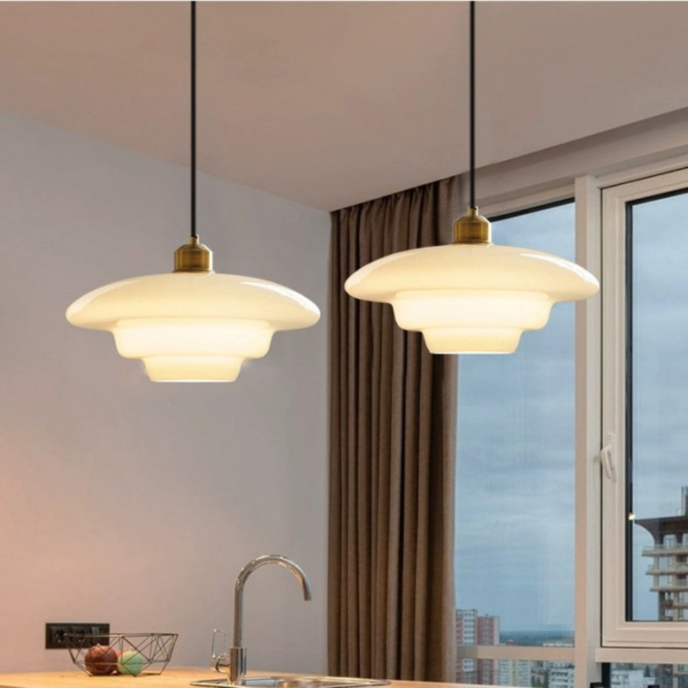 Art Deco Gold Finish Ceiling Lamp — Brass Frame, Glass Diffuser, Vintage Design