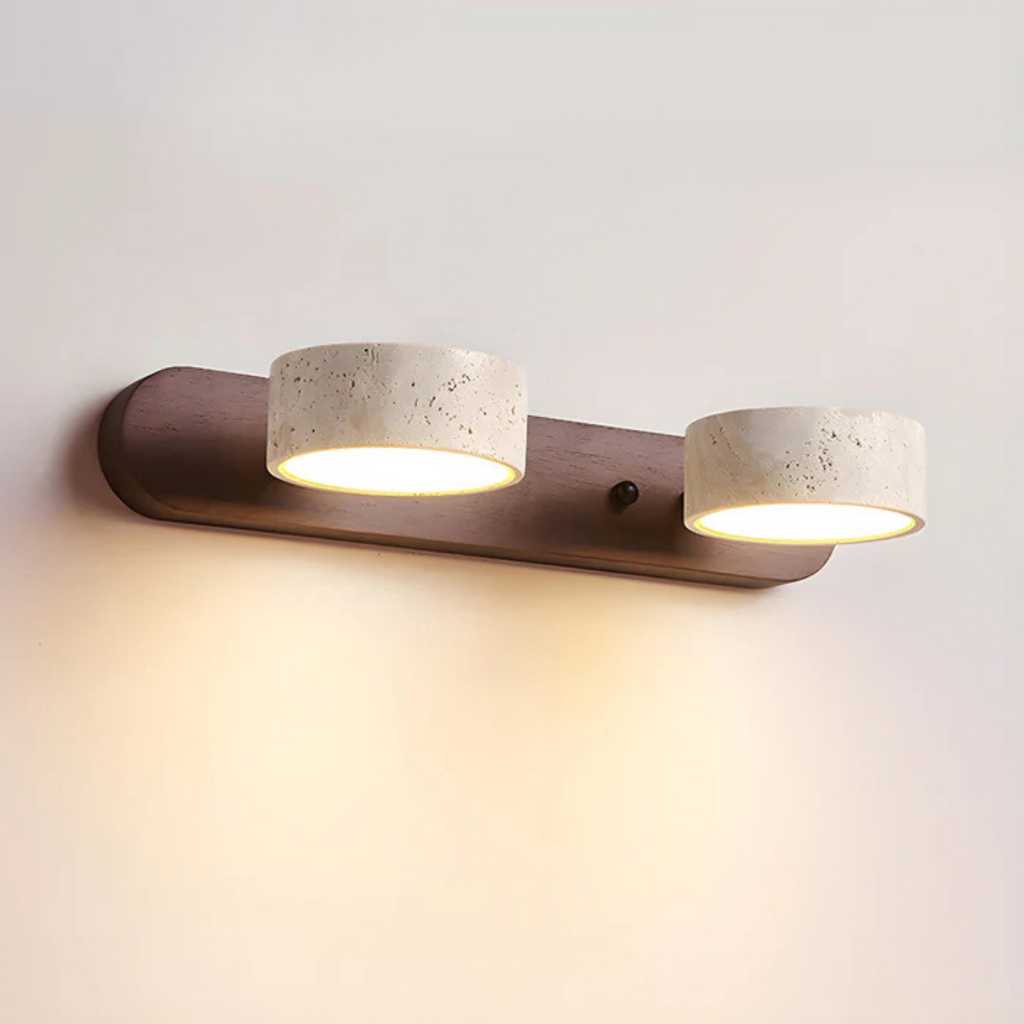 Havencrest Travertine Wall Light Featuring Warm Wood Elements Ambient Glow