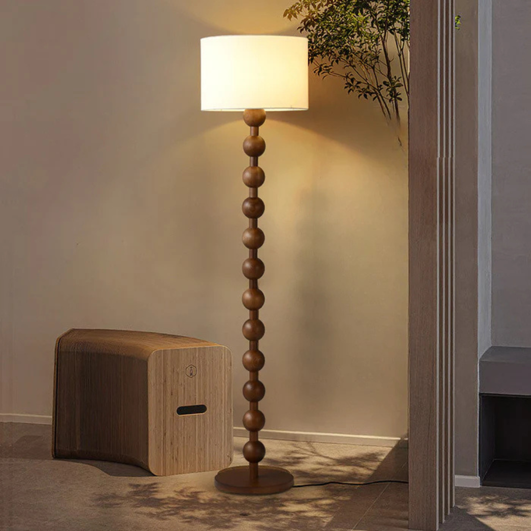LumaVero Floor Lamp Made From Wood With Japandi Style Warm LED Glow And Fabric Diffuser