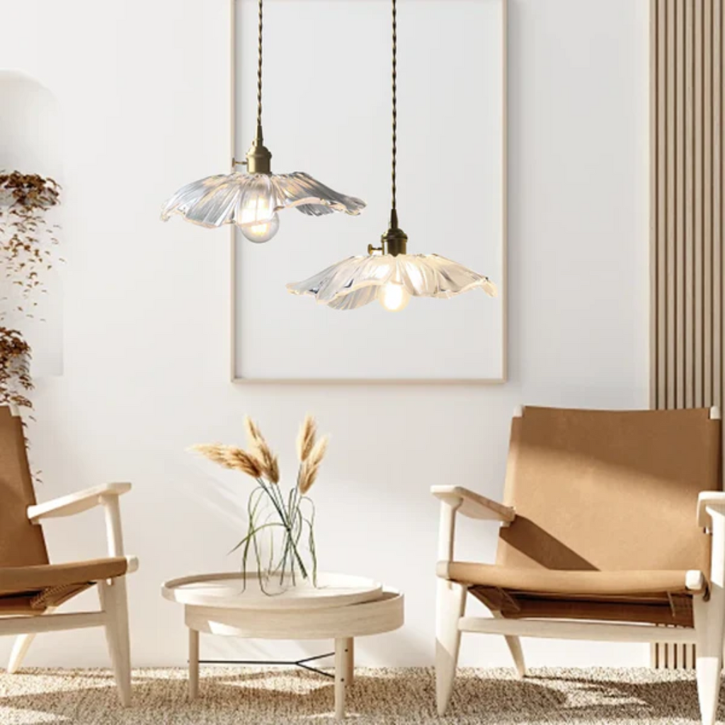 Novara Esszimmer Pendelleuchte im Retro Lotusglas-Stil