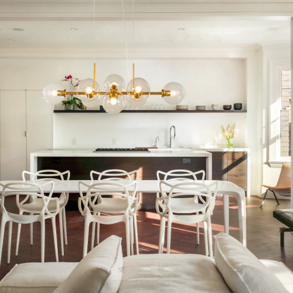 Solara Gold Glass Pendant Fixture Displaying Elegant Globes For Dining Table