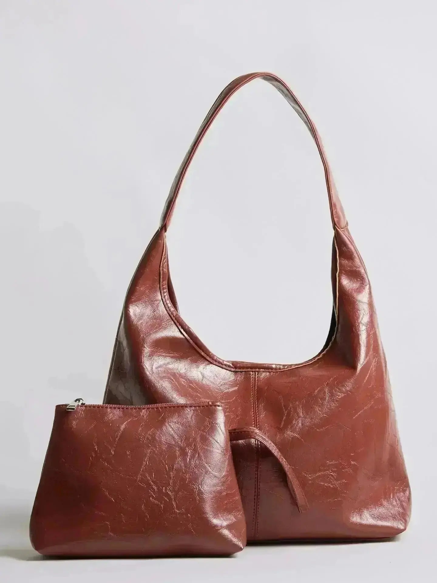 Saco de couro vintage envelhecido — inclui estojo de cosméticos