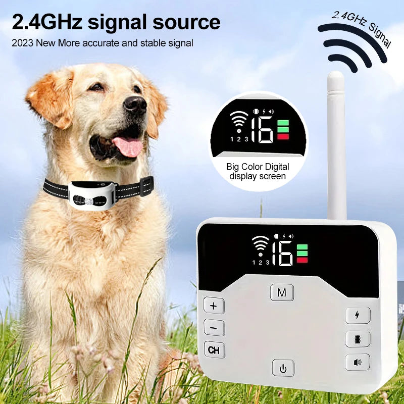 Sistema sem fios de vedação para cães e coleira de treino exterior de modo duplo