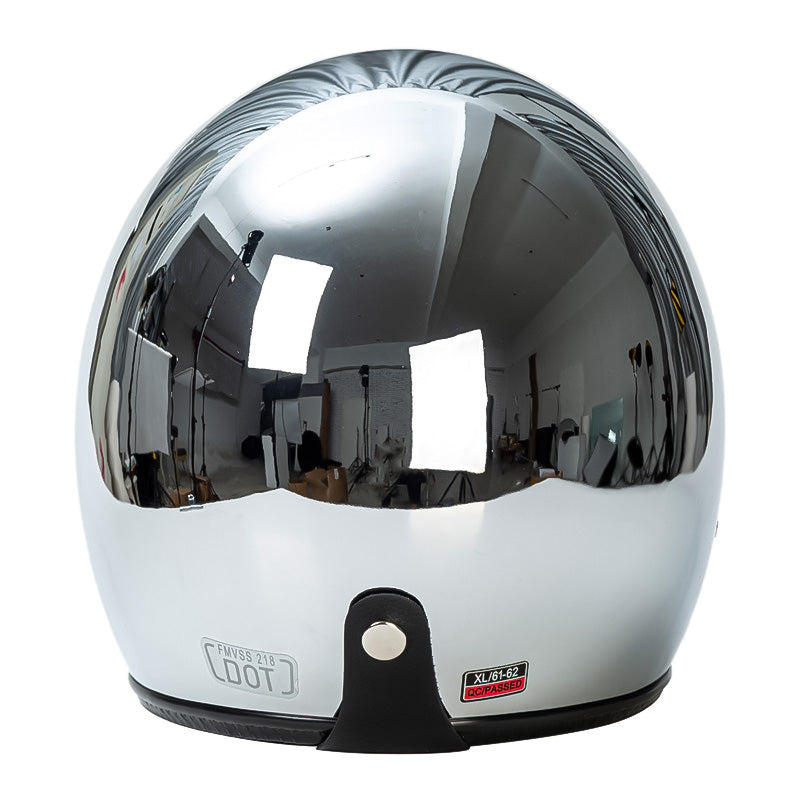 Casco retro plateado 3/4 para motocicleta — Aprobado por DOT y ECE