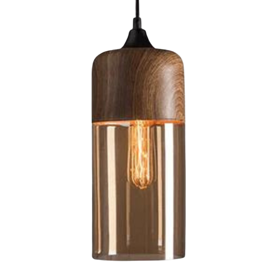 Harlow Light Pendant With Tint Glass And Nordic Wood In Minimal Scandinavian Style