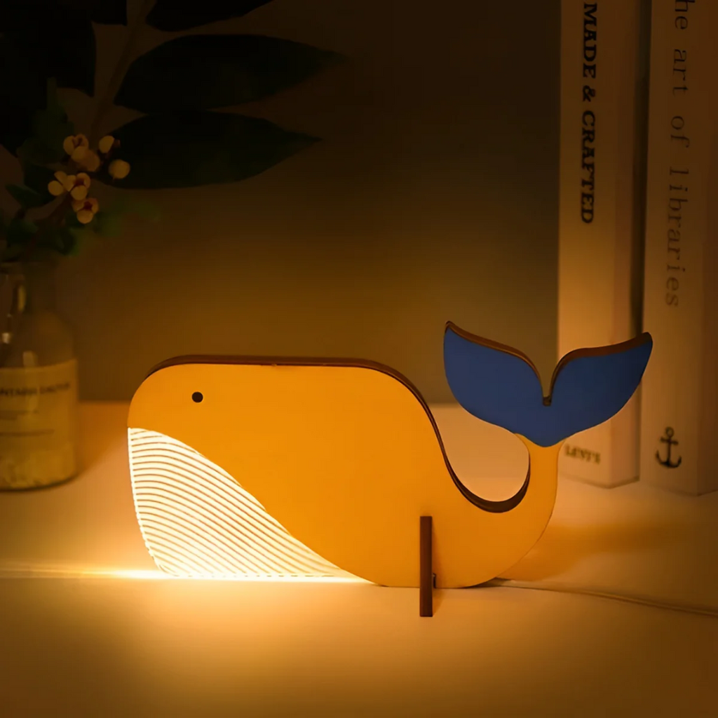 Noční LED světlo AuroraWood ze dřeva a akrylu pro teplé osvětlení ložnice