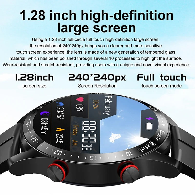 Smartwatch Bluetooth impermeable para hombre — monitor de ECG, PPG, frecuencia cardíaca y oxígeno en sangre