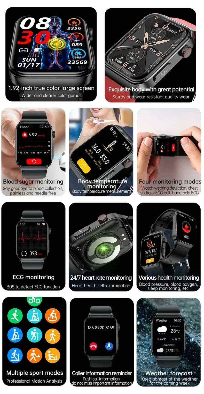Intelligente Gesundheitsüberwachungsuhr — EKG- und Blutzuckermessung