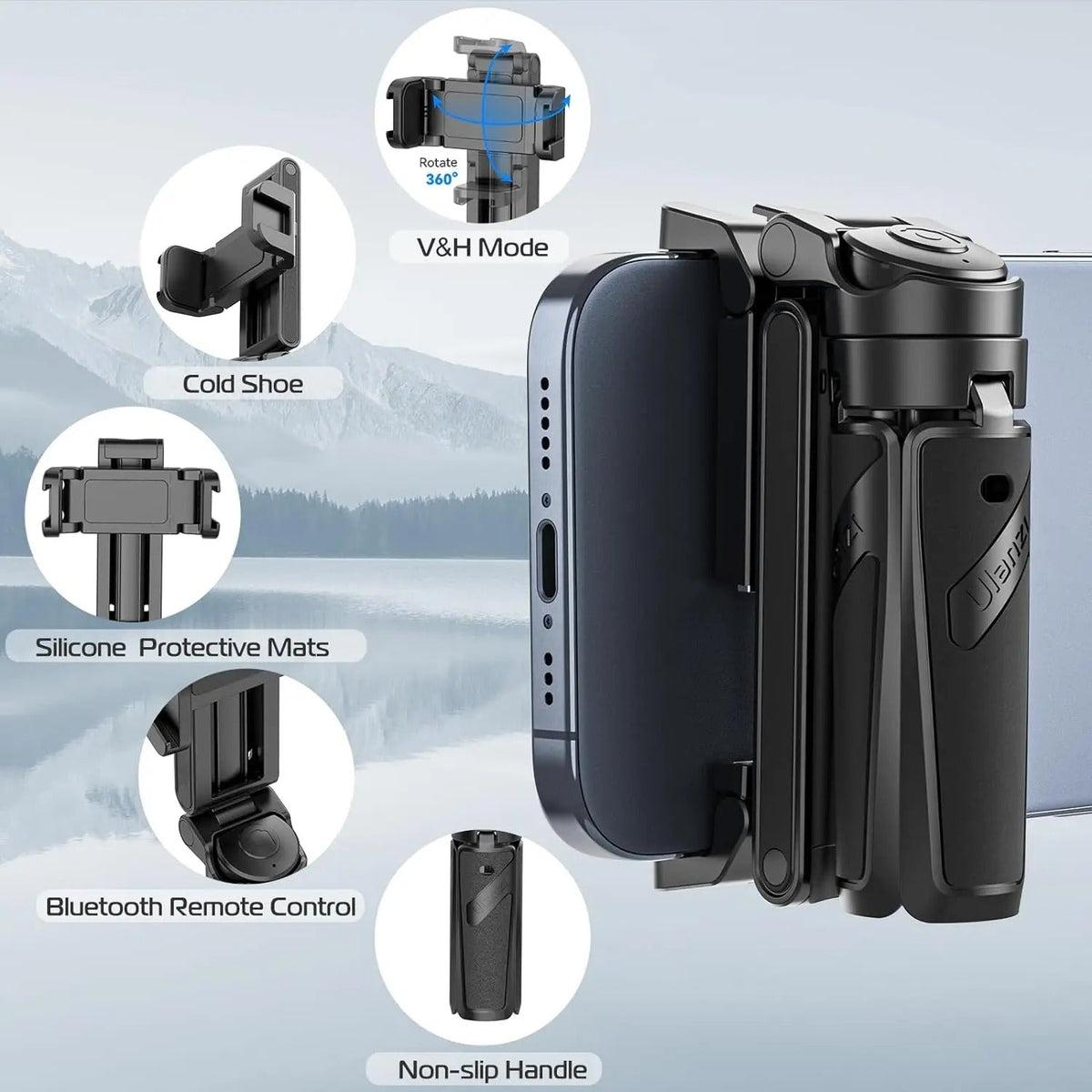 Bluetooth-Selfie-Stick-Stativ — ausziehbarer 4-teiliger 360°-Halter