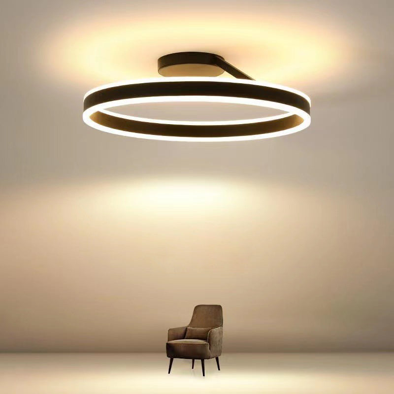 50cm調光式LEDリングシーリングライト、金属・アクリル製、ブラック＆ホワイト