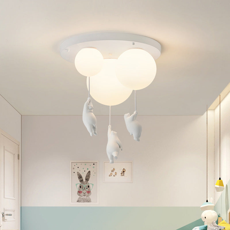 Bear and Balloon Kids Ceiling Light — White, LED E26, Acrylic Shade