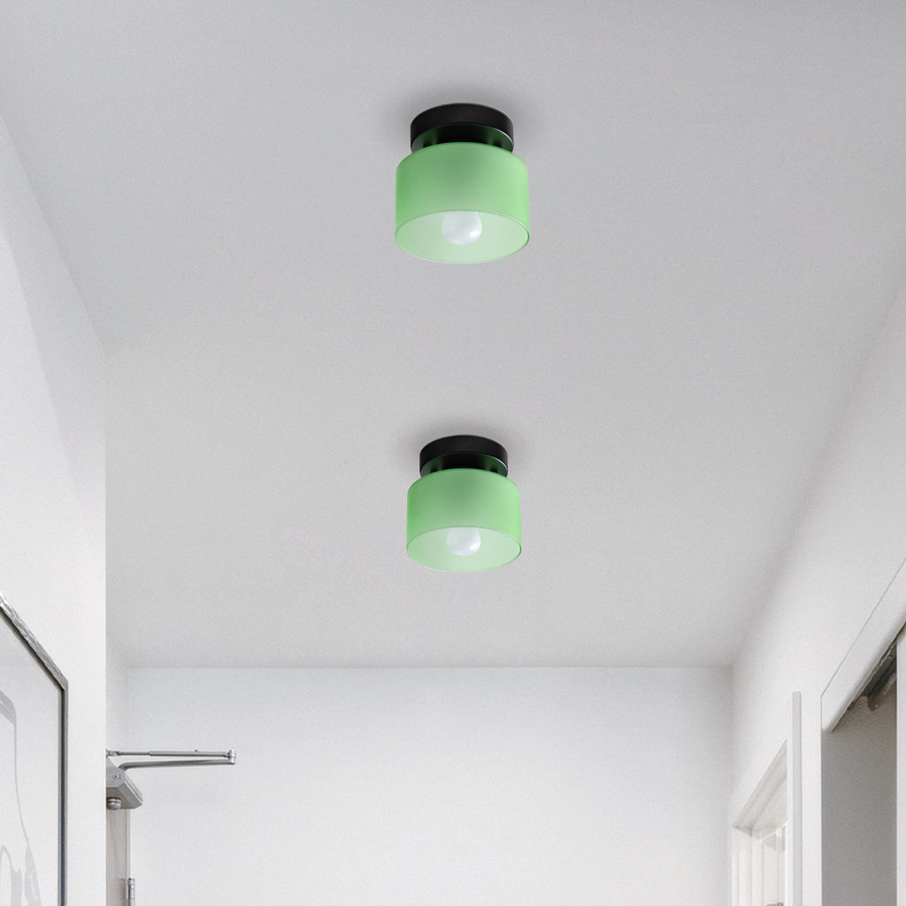 Retro Amber Glass Ceiling Light — E27/E26 Socket, Direct Mount, Cylindrical Shade