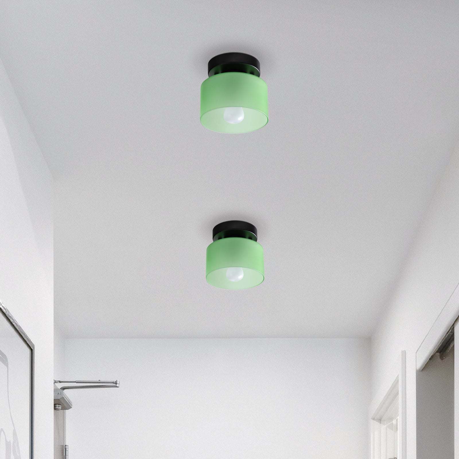 Retro Amber Glass Ceiling Light — E27/E26 Socket, Direct Mount, Cylindrical Shade