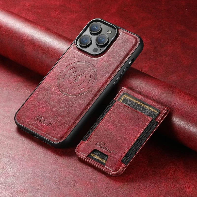 Capa de pele para iPhone com porta-cartões — Compatível com MagSafe, carregamento sem fios