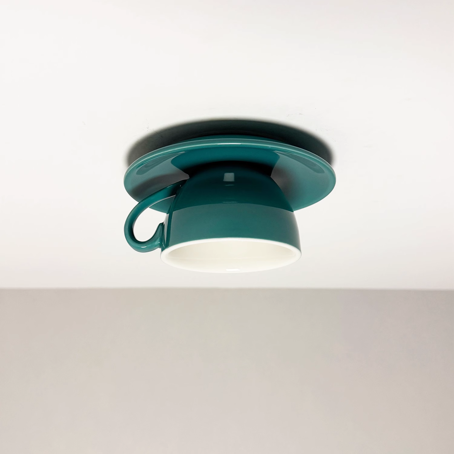 Ceramic Coffee Cup Ceiling Light — Integrated LED, Blue and Pink