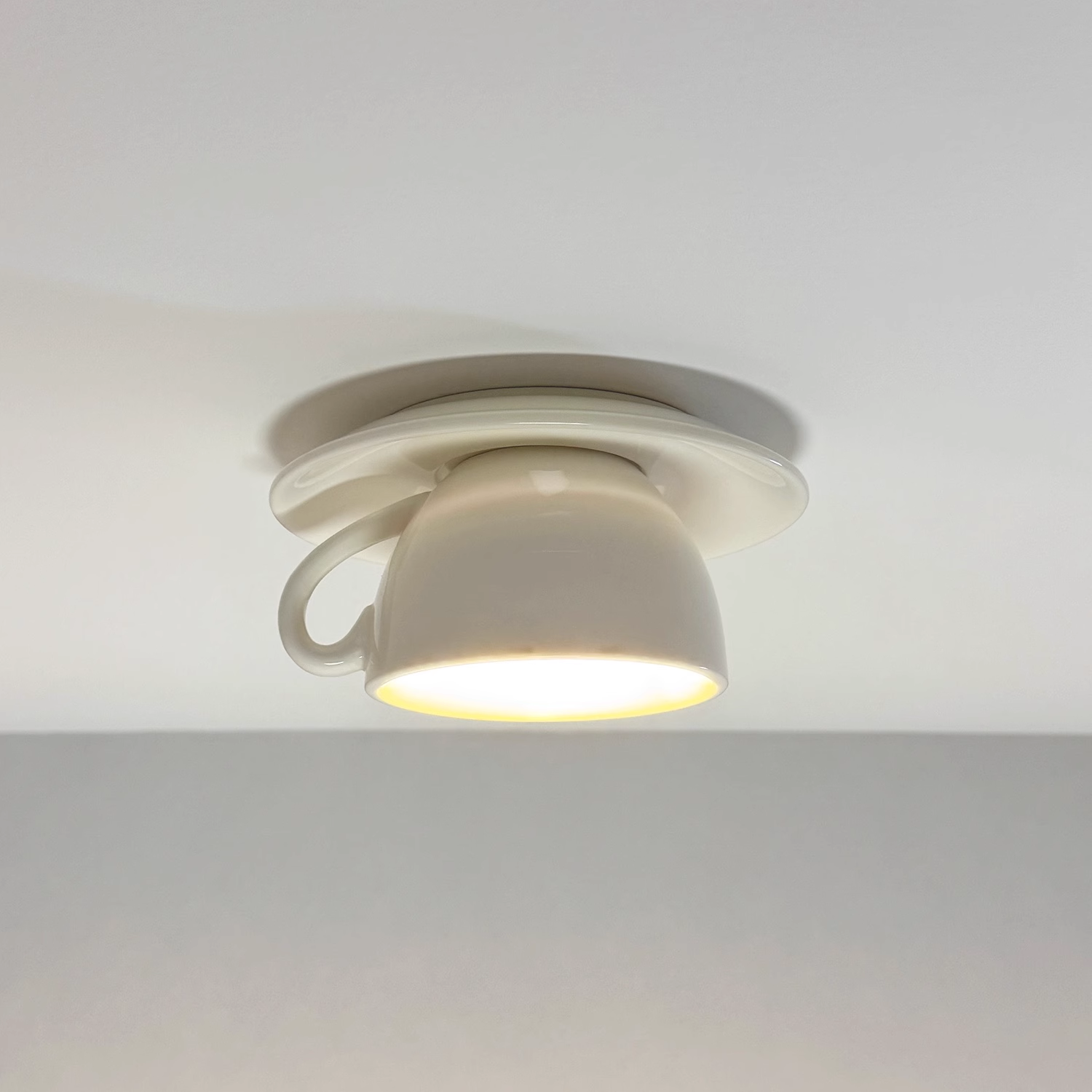 Ceramic Coffee Cup Ceiling Light — Integrated LED, Blue and Pink