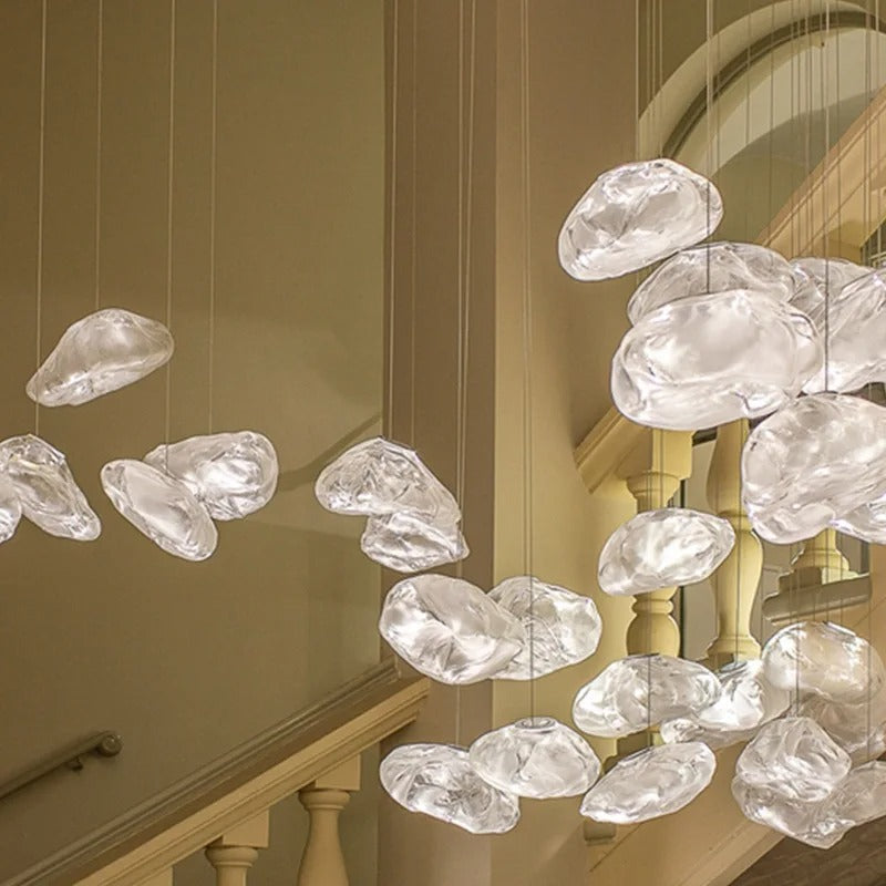 Glas-Kronleuchter „Golden Glow Cascade“ – integrierte LED-Beleuchtung