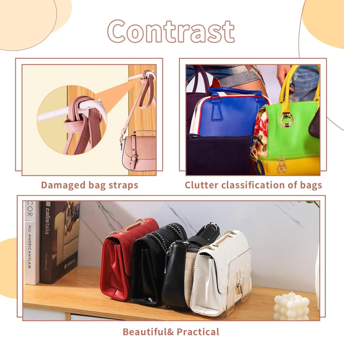Organizer-Regale aus transparentem Acrylkunststoff für Handtaschen — Platzsparend