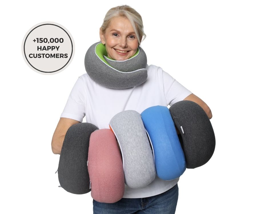 Almofada de viagem para o pescoço em espuma viscoelástica — Ajuste ergonómico e formato compacto para transportar