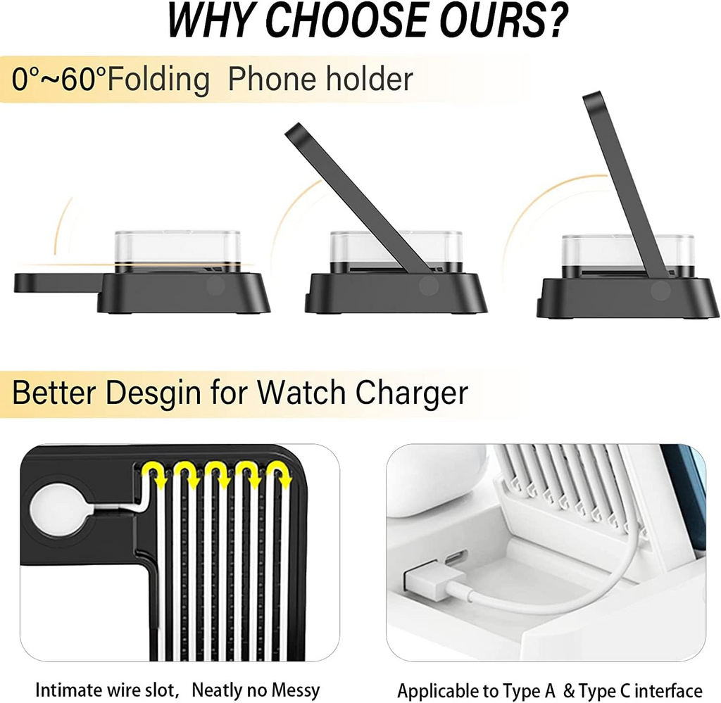 5-in-1 Charging Station with Wireless Charger, Lamp & Alarm