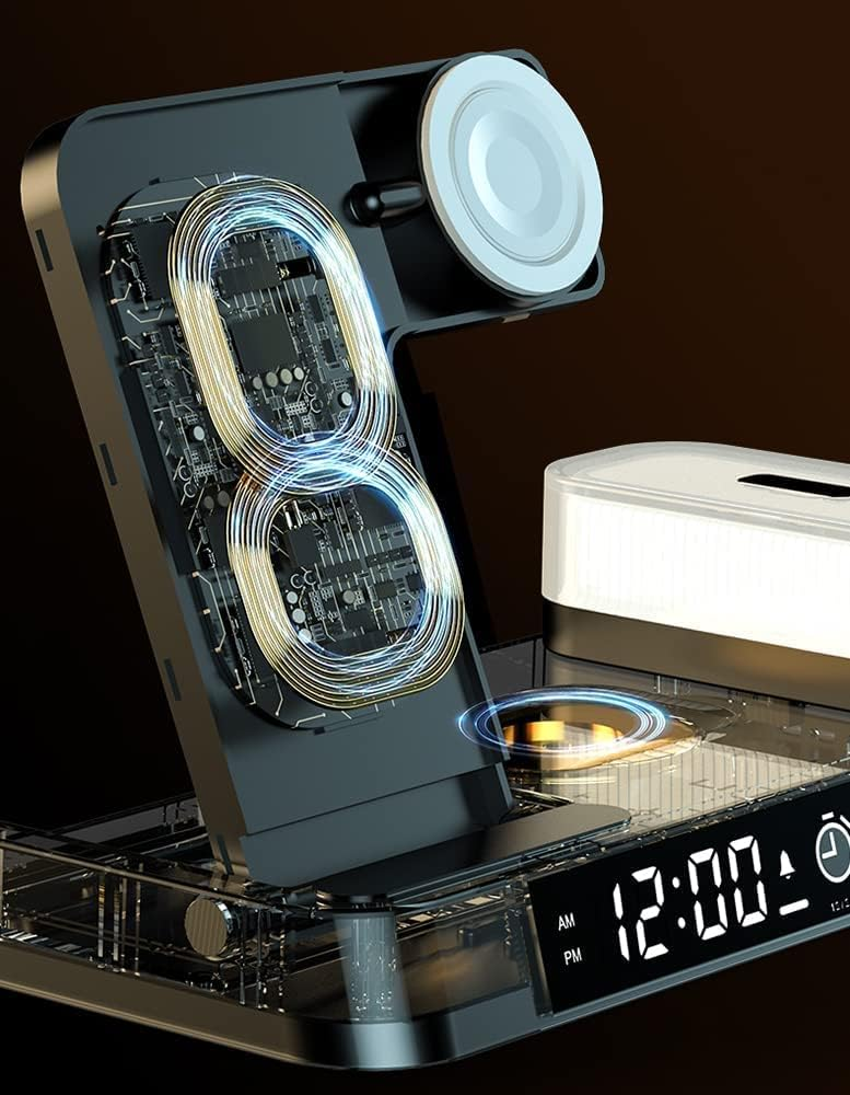 5-in-1 Charging Station with Wireless Charger, Lamp & Alarm