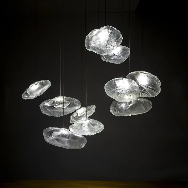 Lampadario in vetro a cascata Golden Glow - Illuminazione LED integrata