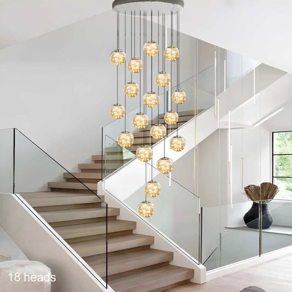 Bella Glass Ball Staircase Chandelier — Elegant Pendant Light