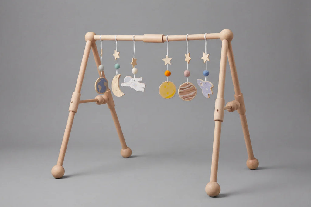 Sturdy Wooden Baby Play Arch — Wobble-Resistant Sensory Toy Gym, Hanging Toys