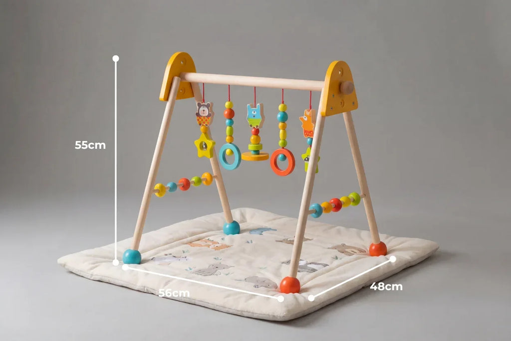 Arco de atividades colorido de madeira — ginásio de brinquedos sensoriais luminosos