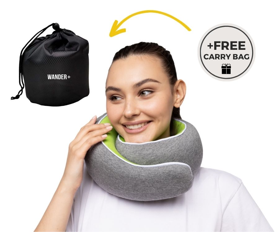 Almofada de viagem para o pescoço em espuma viscoelástica — Ajuste ergonómico e formato compacto para transportar