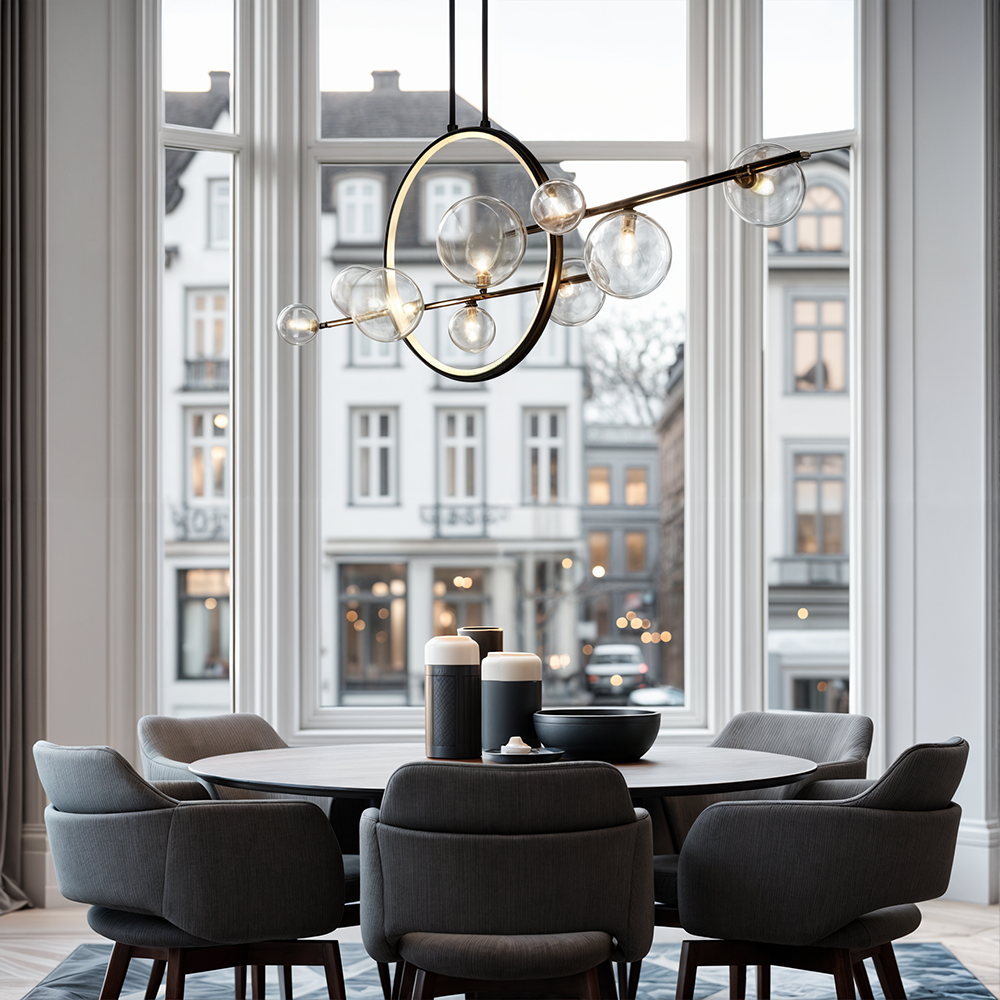 AstraLume Dual-Style LED-Kronleuchter mit Glaselementen und Aluminiumrahmen für moderne Häuser