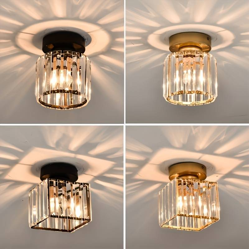 Candeeiro de teto de cristal de montagem à superfície — casquilho E27, prismas de vidro, estrutura metálica