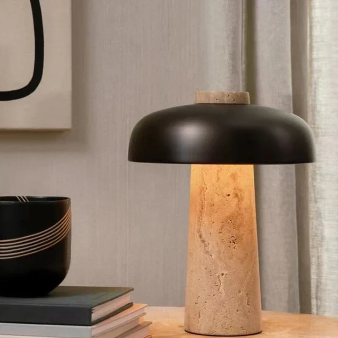 Aurelian Stone Handcrafted Bedside Lamp With Travertine LED