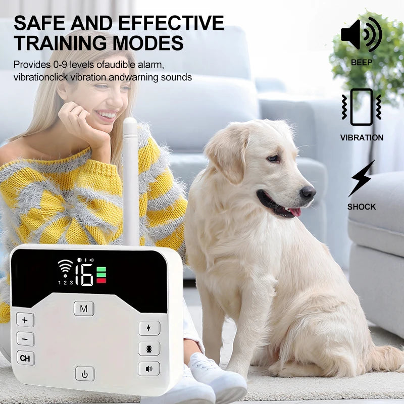 Sistema sem fios de vedação para cães e coleira de treino exterior de modo duplo