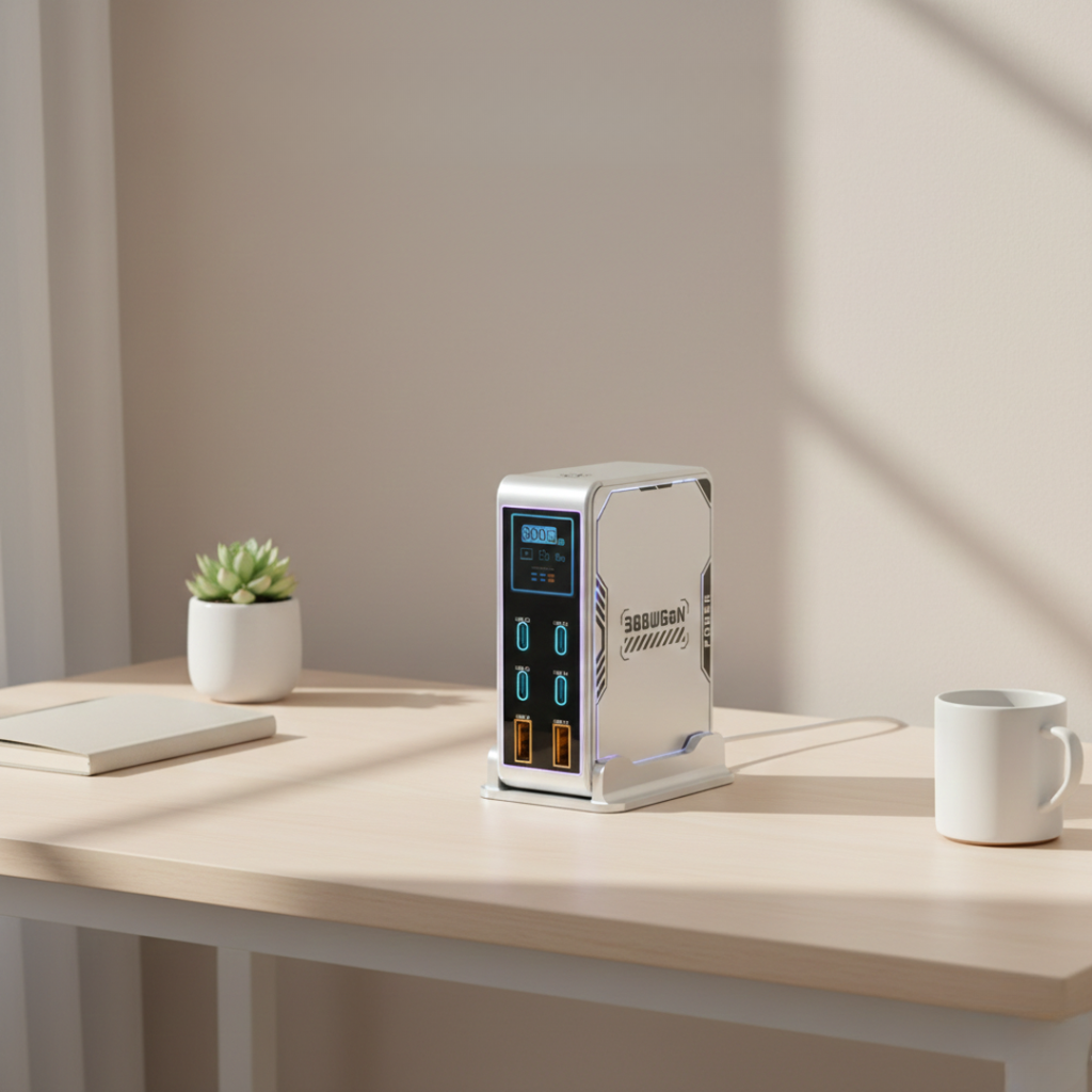 מטען PowerHub 300W GaN — תצורה של שש יציאות, 4 יציאות USB-C ו-2 יציאות USB-A