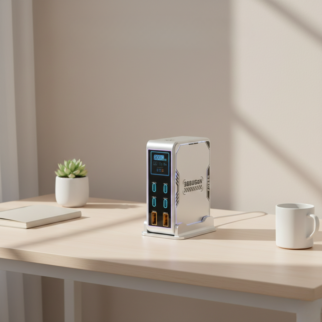 מטען PowerHub 300W GaN — תצורה של שש יציאות, 4 יציאות USB-C ו-2 יציאות USB-A
