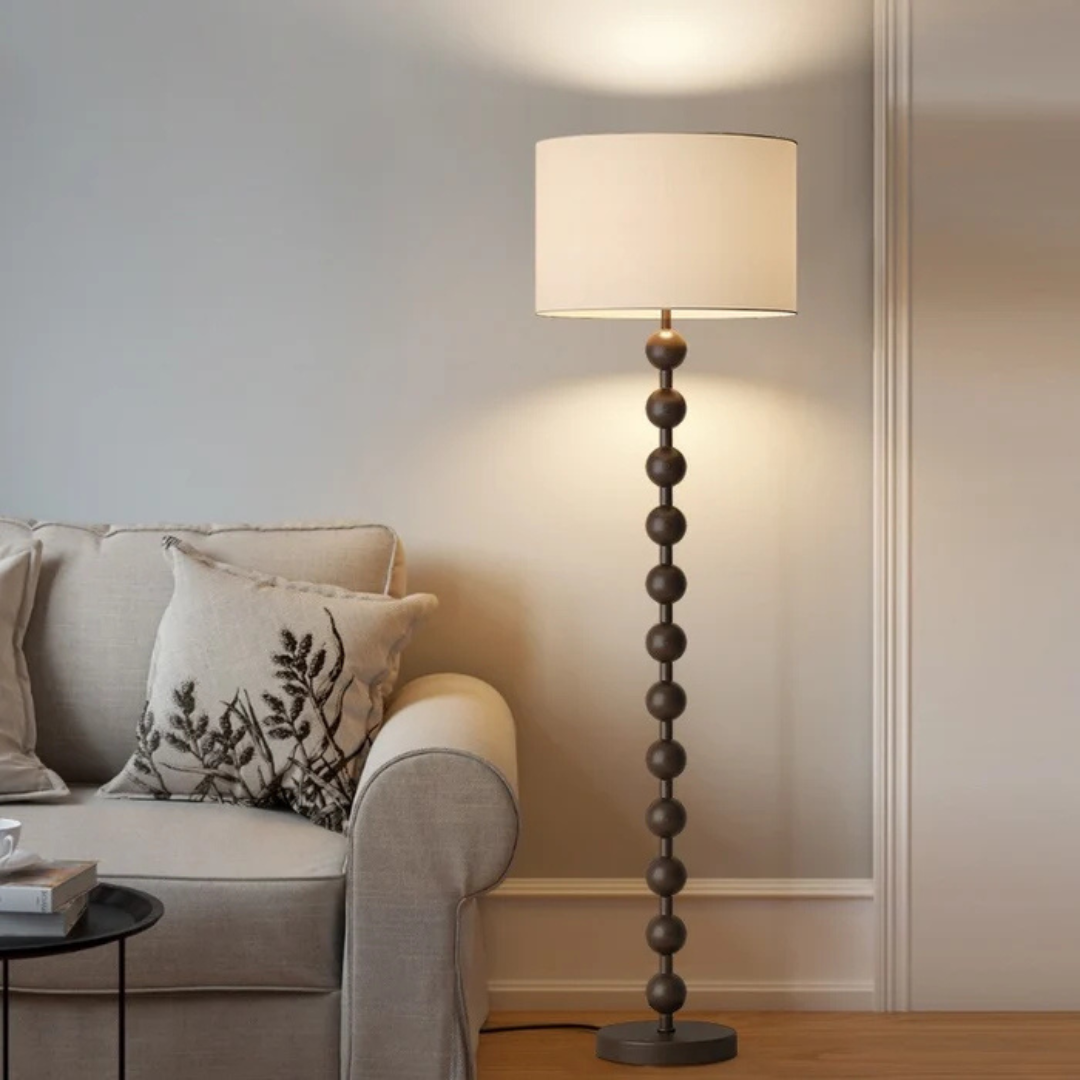 LumaVero Floor Lamp Made From Wood With Japandi Style Warm LED Glow And Fabric Diffuser