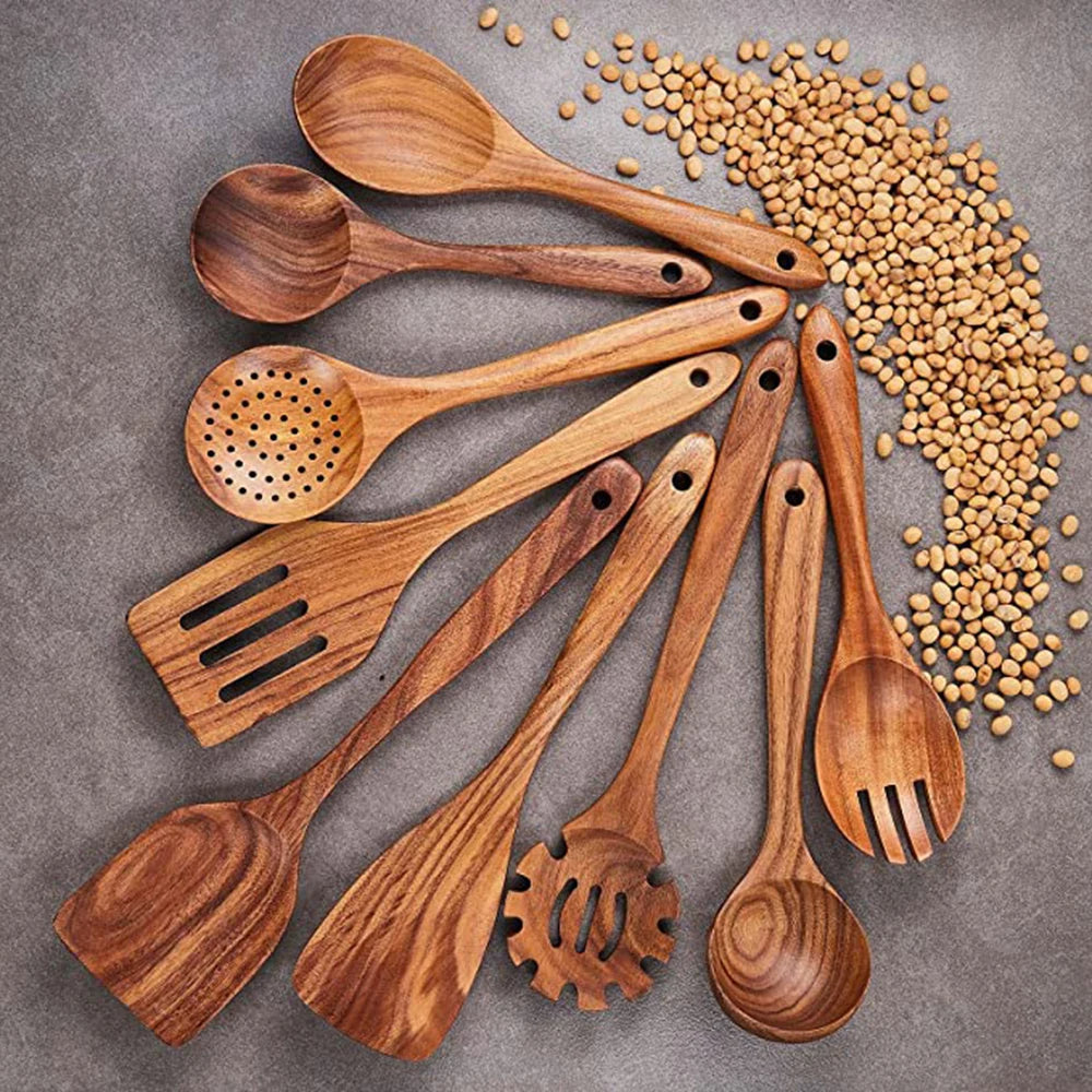 Premium Natural Teak Wood Utensils — Eco-Friendly, Non-Toxic