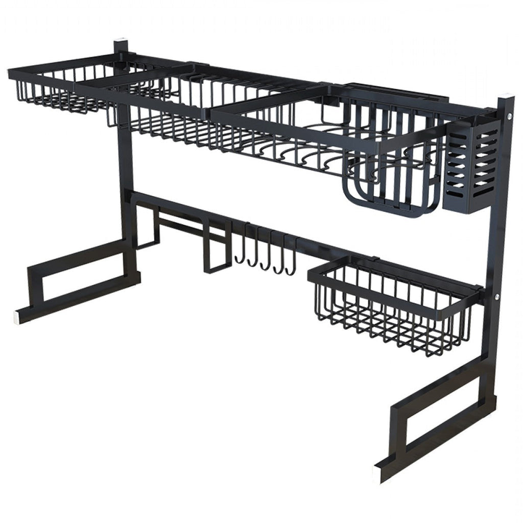34.6" Stainless Steel Black Dish Drying Rack Over Kitchen Sink, Dishes and Utensils Draining Shelf | Filindra